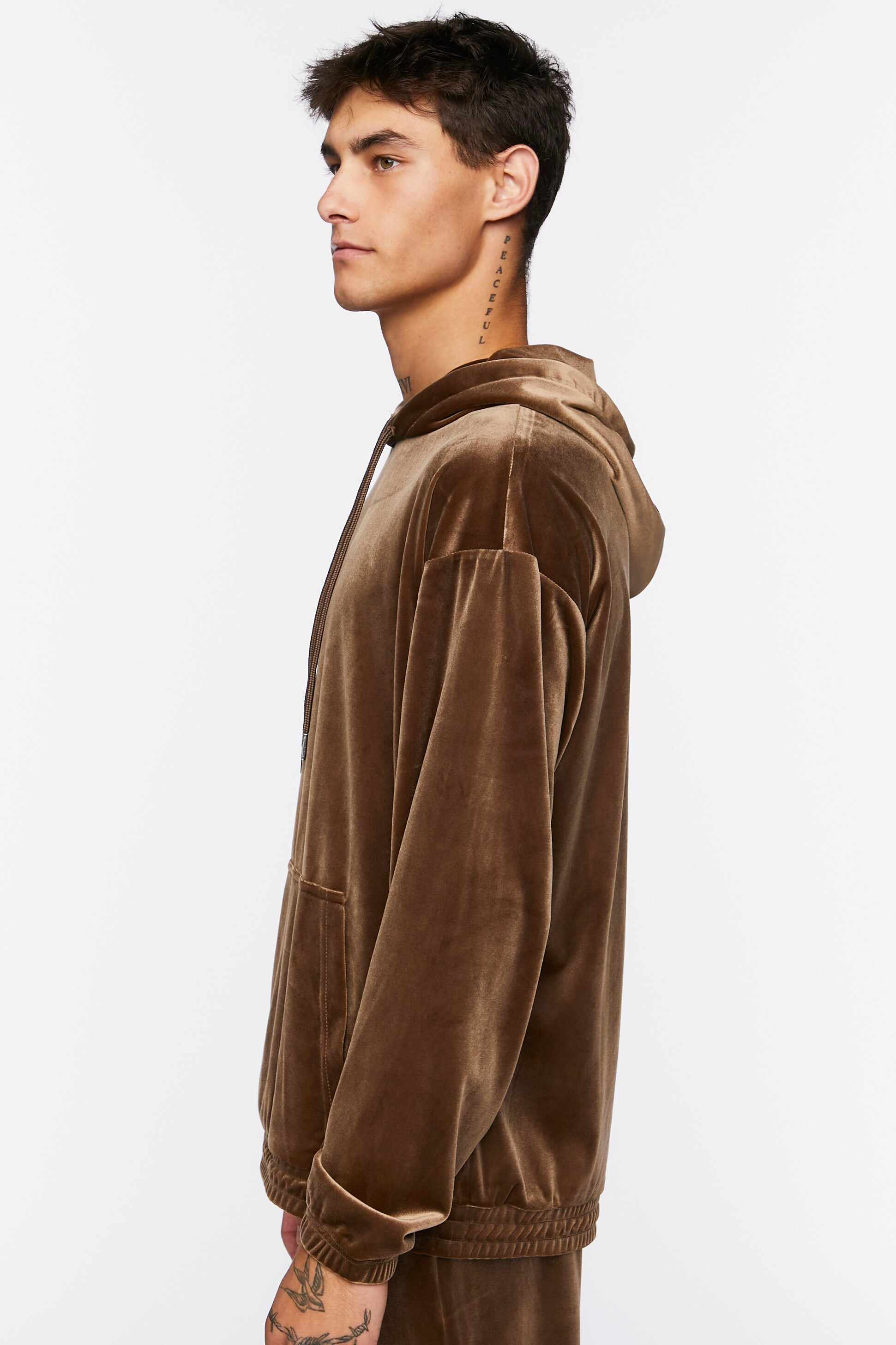 Men Apparel | Velour Drawstring Hoodie Brown Forever21 - JX38828