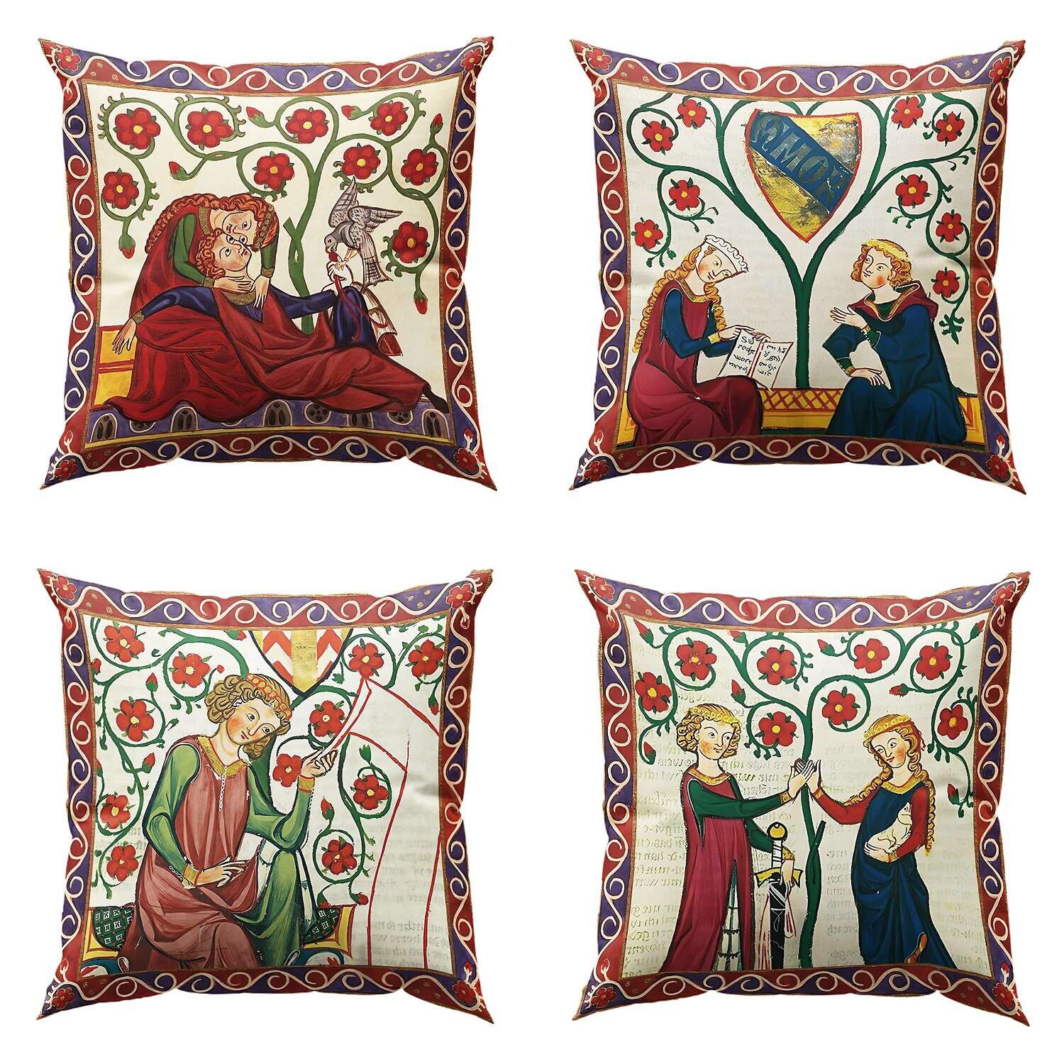 Medieval Codex Double Side Pillow Cover 4PC Soft Decorative Square Cushion Case Pillowcase for Bedroom Livingroom Sofa Couch Chair