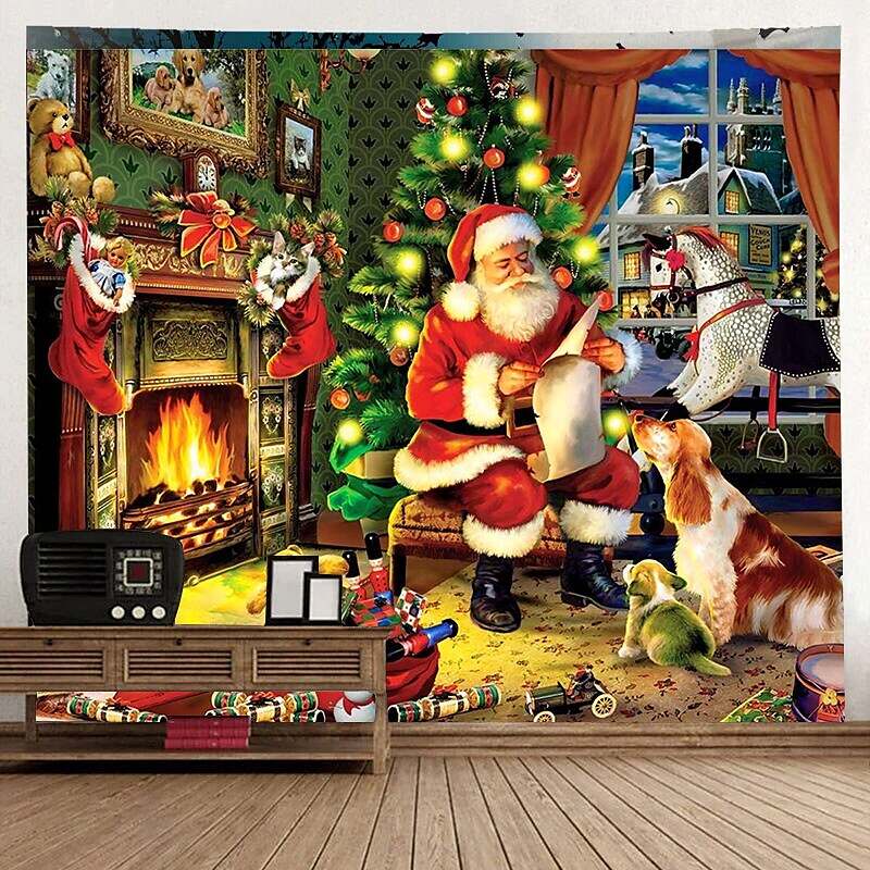 Christmas Santa Claus Holiday Party Wall Tapestry Art Decor