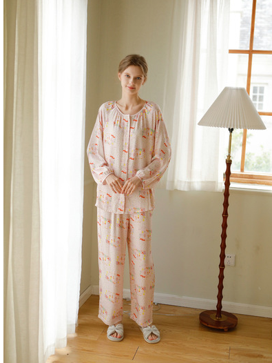 Loose Simple Crew Neck Long Sleeve Pajama Set