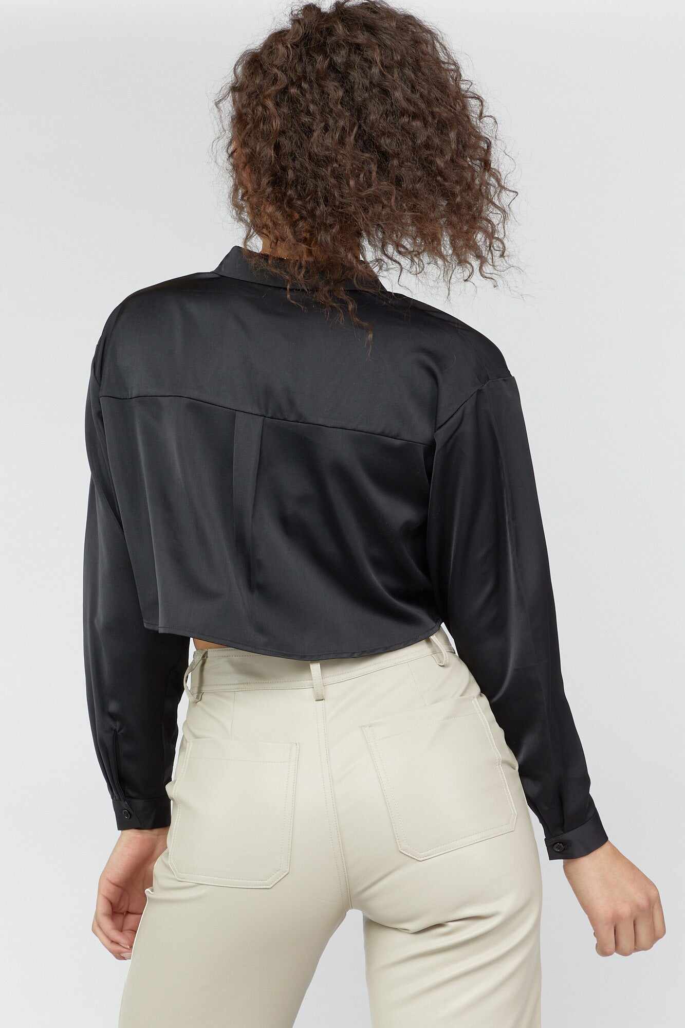 Women Apparel | Satin Button-Front Cropped Shirt Taupe Forever21 - LV97076