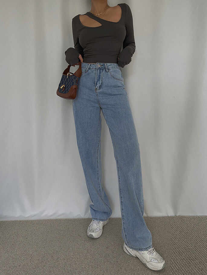 High Waist Mopping Drape Jeans