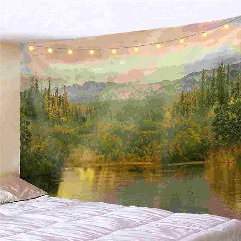 Landscape LED Lights Wall Tapestry Art Decor Forest Animal Print