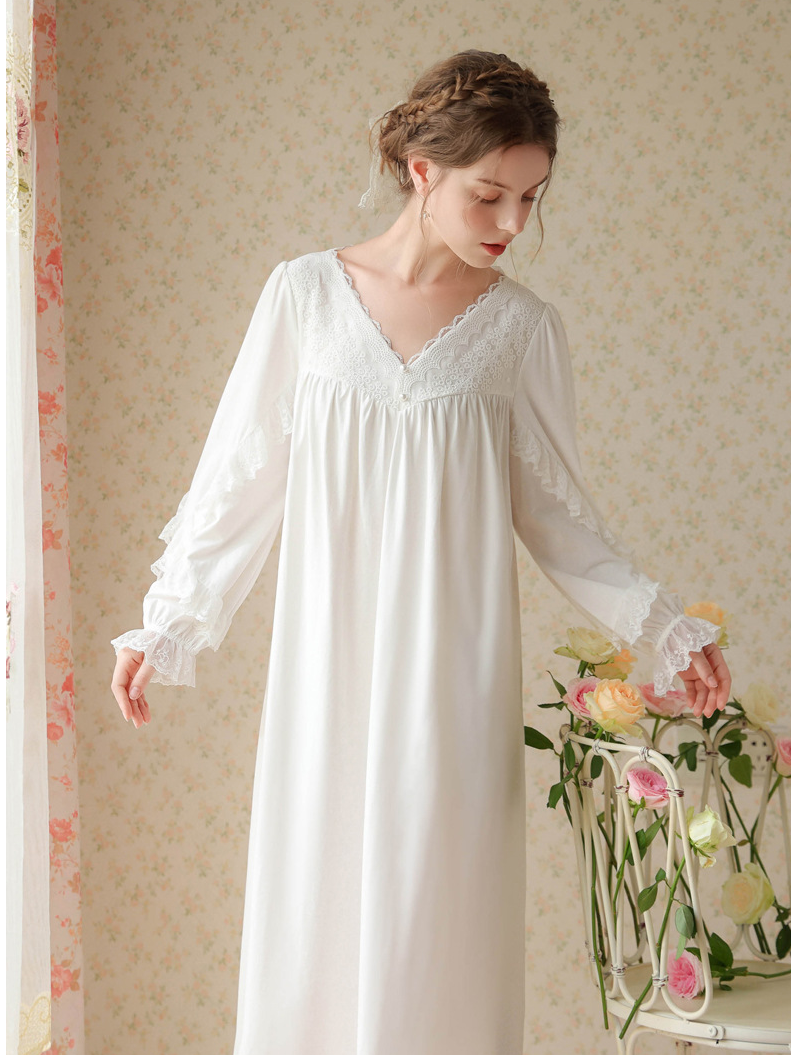 Vacation Cotton Lace V Neck Nightdress