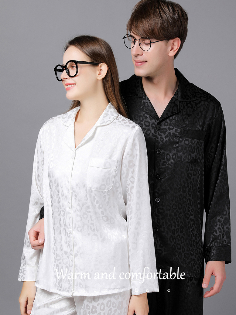 Regular Fit Ice Silk Casual Long Sleeve Couple Pajama Set