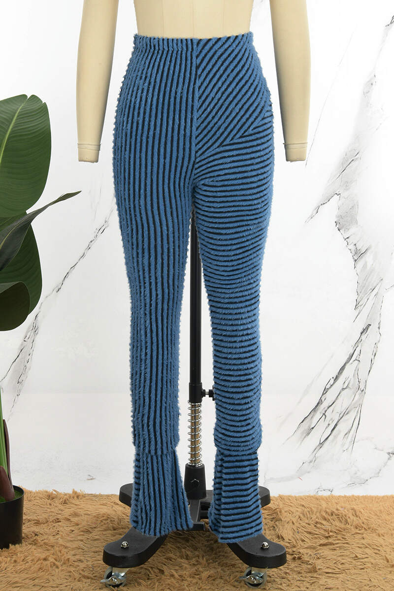 Blue Street Striped Patchwork Regular Mid Waist Patchwork Bottoms