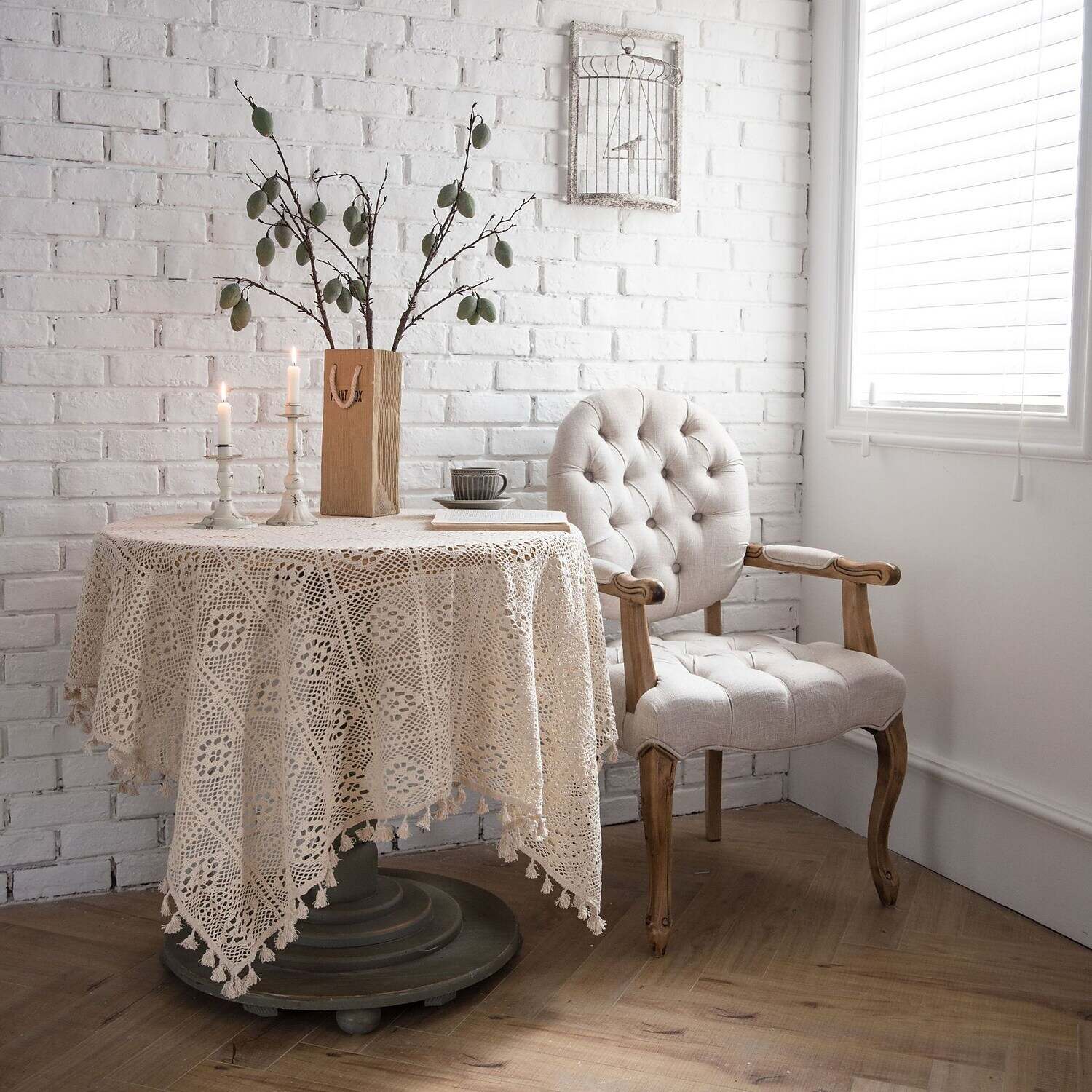 Round Tablecloth,Stain Resistance Cotton Lace Table Cloth