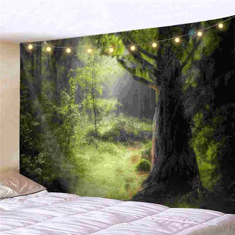 Landscape LED Lights Wall Tapestry Art Decor Forest Sunshine Waterfall Print