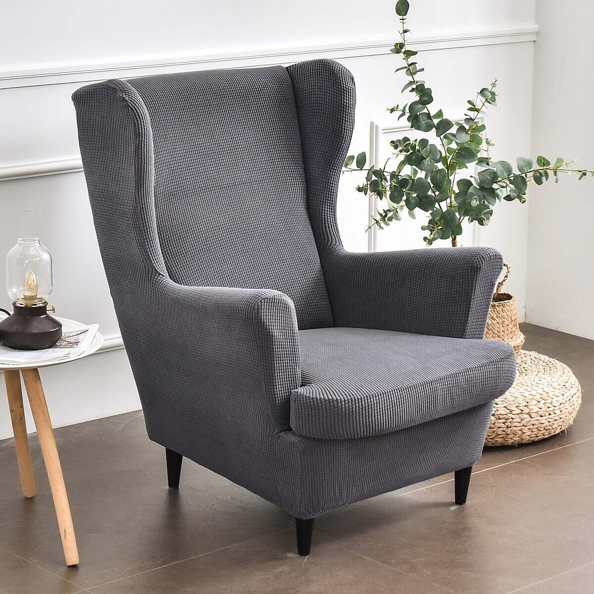 Stretch Wingback Chair Cover IKEA STRANDMON with Seat Cushion Cover