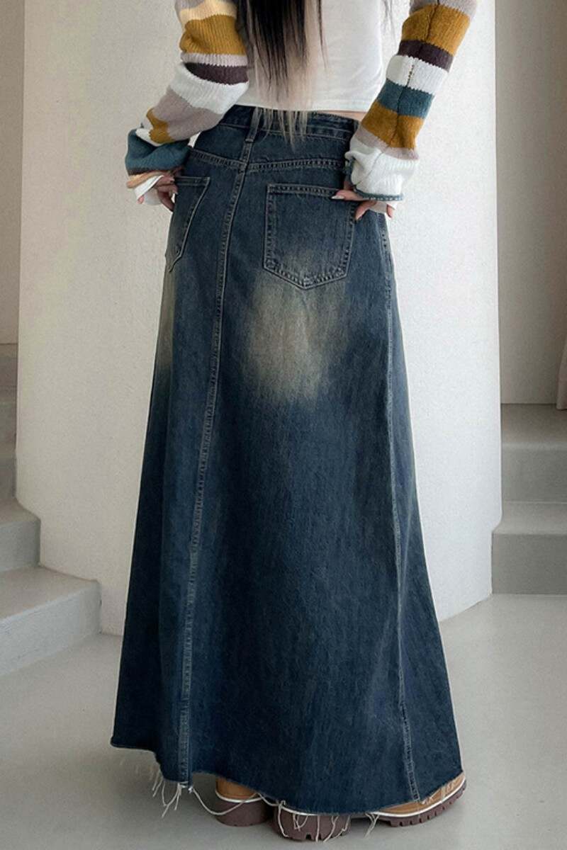 Blue Casual Solid Patchwork High Waist Regular Denim Skirts