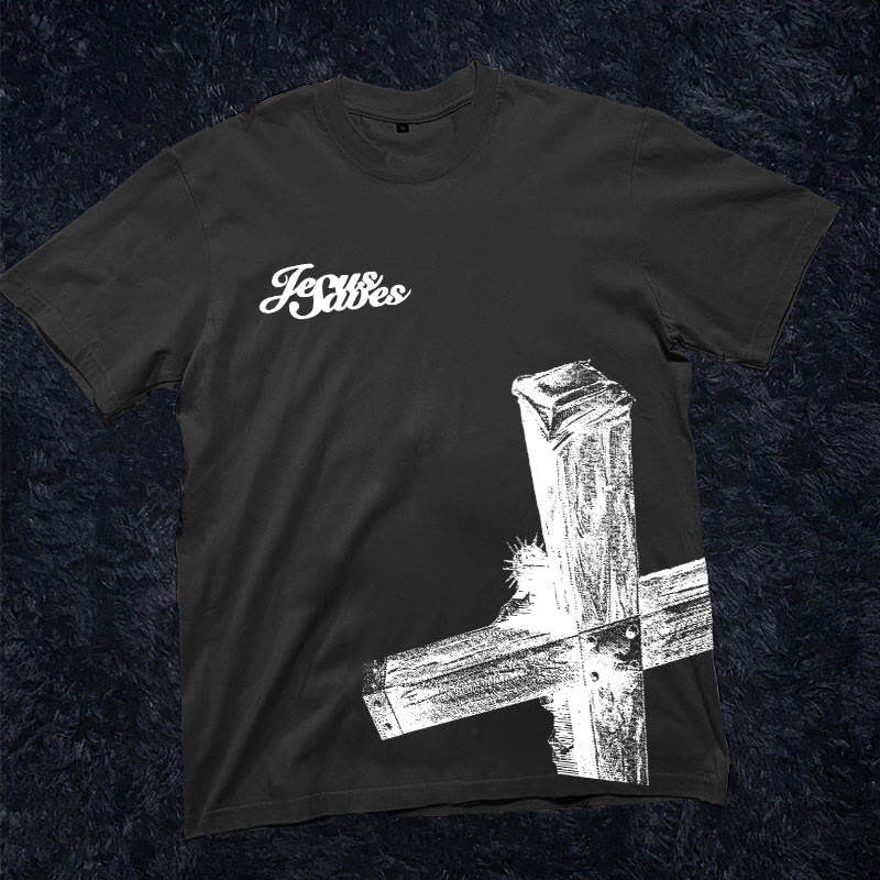 Jesus Saves Print Short Sleeve T-shirt