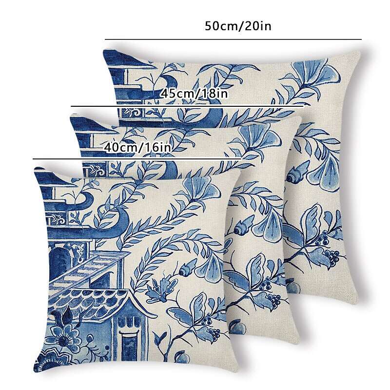 Blue And White Porcelain Flowers Cushion Cover 4PCS Soft Decorative Square Throw Pillow Cover Cushion Case Faux Linen Pillowcase for Sofa Bedroom Superior Quality Mashine Washable