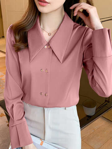 Women Blouses & Shirts | Solid Long Sleeve Lapel Shirt For Women - US26492