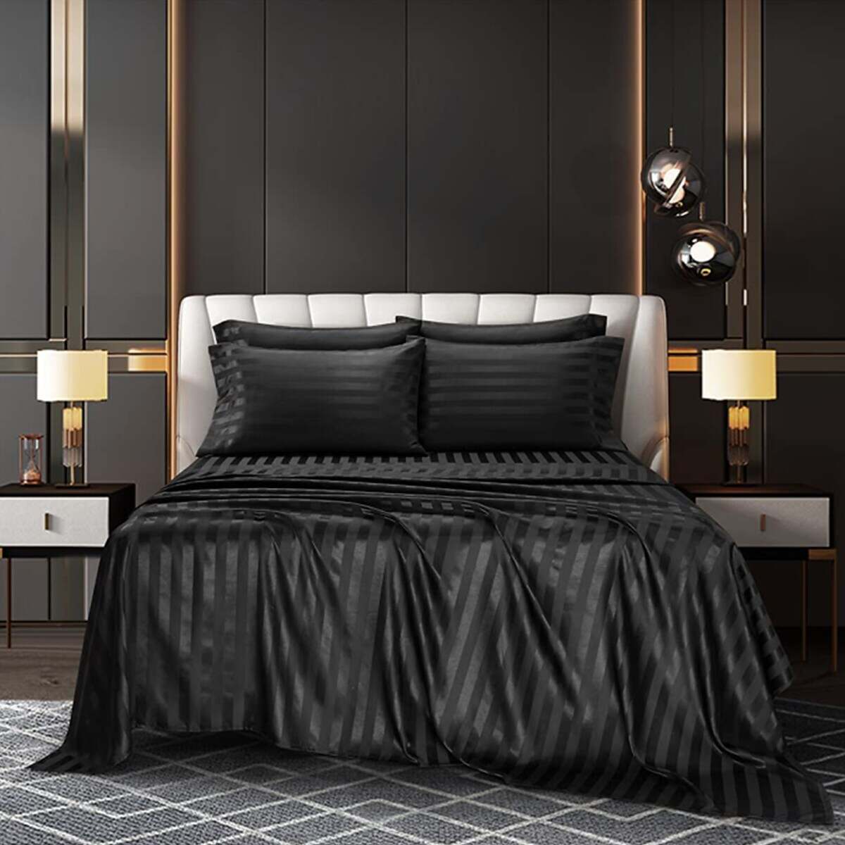 Luxury Satin Black Bedding Sheet Sets Queen/King Size/Twin/Single