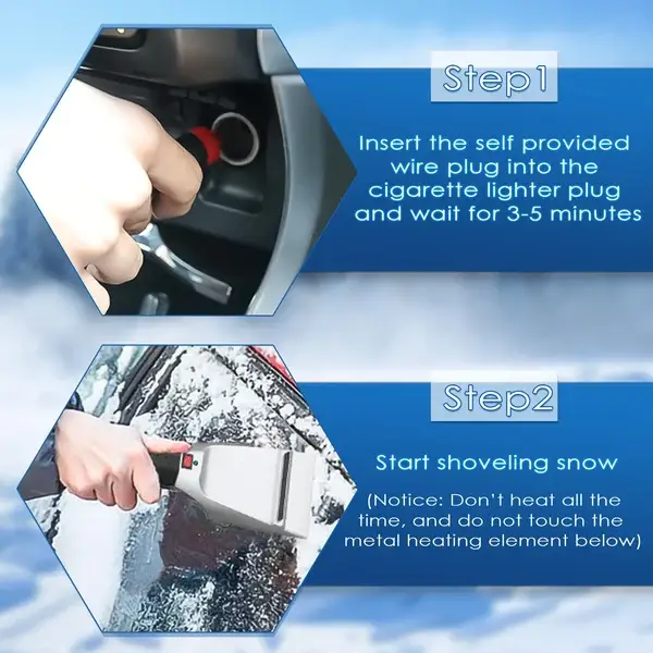 Heated Snow Ice Scraper for Car 12V Plug into Cigarette Lighter