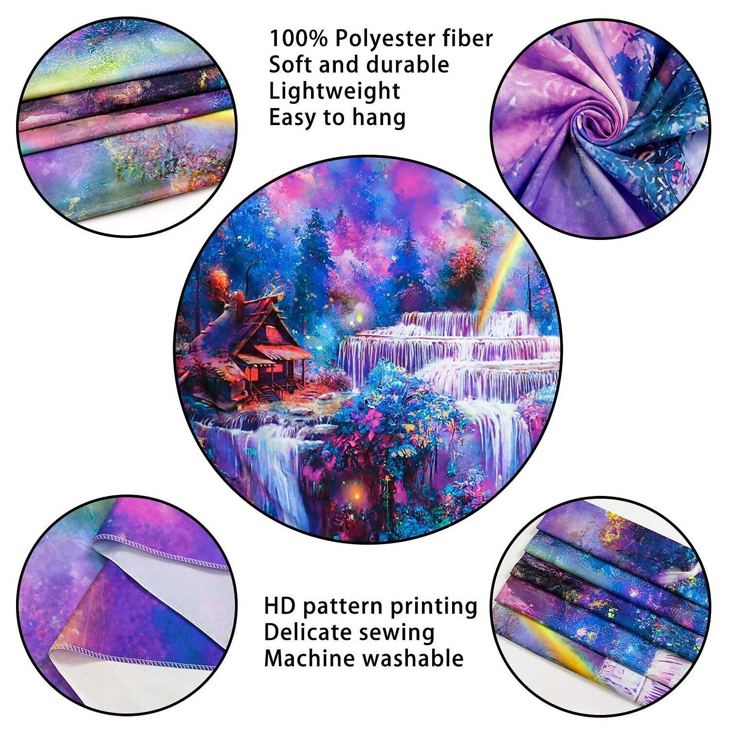 Blacklight Tapestry UV Reactive Trippy Wonderland Misty Forest Nature Landscape