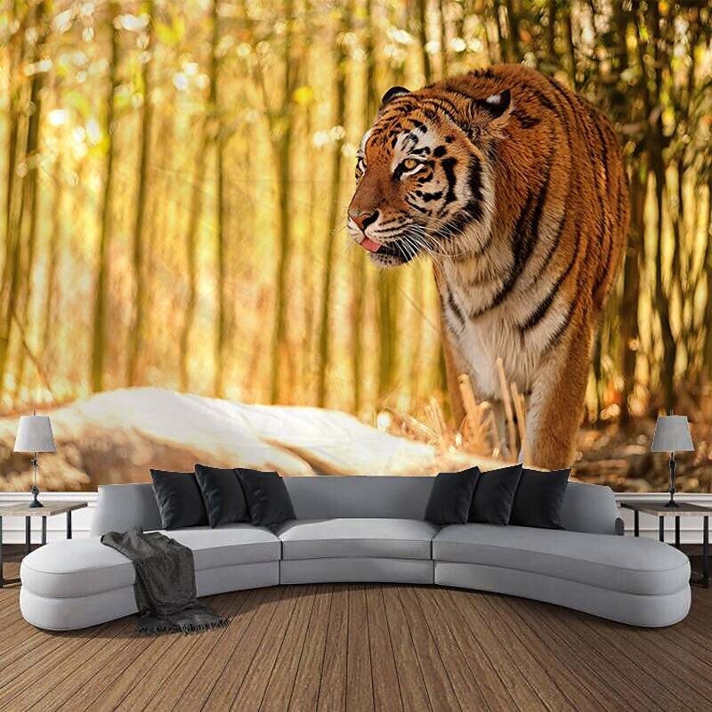 Forest Wildlife Tiger Scenery Wall Tapestry Art Decoration Blanket Curtain Hanging Home Bedroom Living Room Decoration