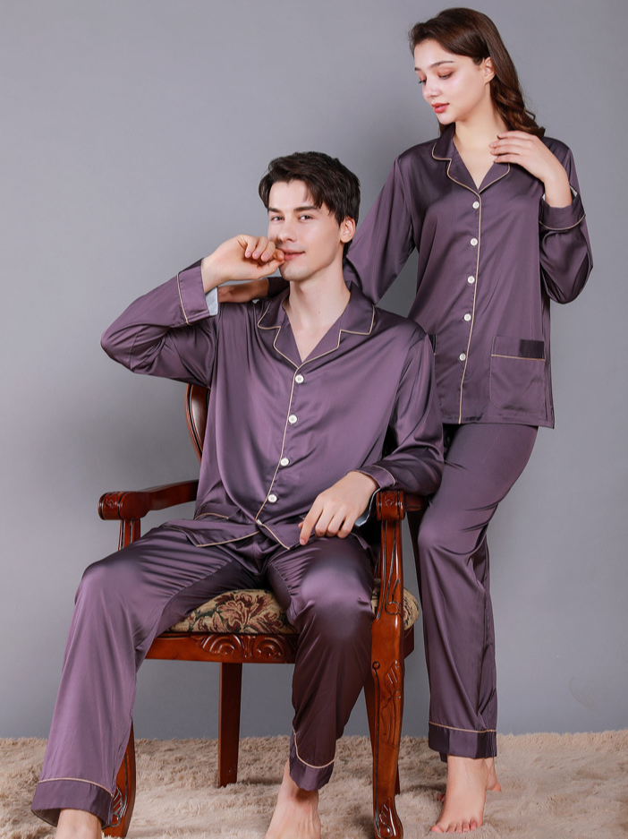 Regular Sleeve Others Simple Regular Fit Plain Matching Couple Pajama Set