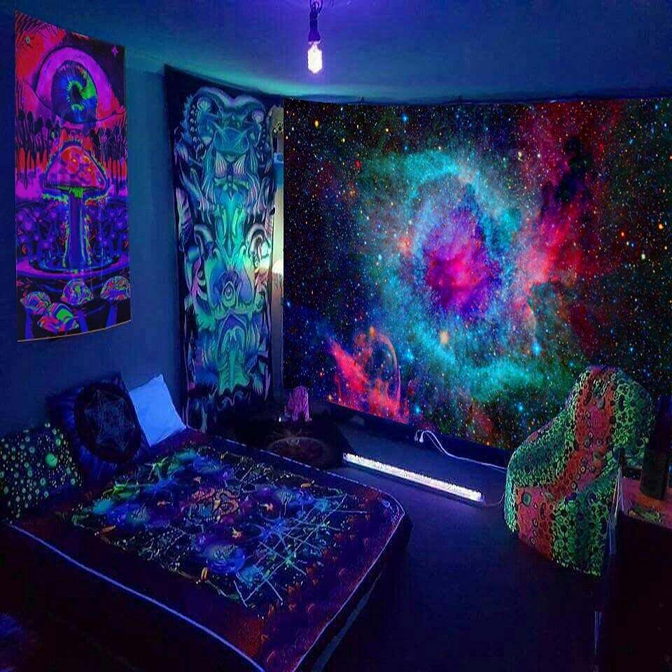 Black Light UV Reactive Star Lion Wall Tapestry Hanging Cloth