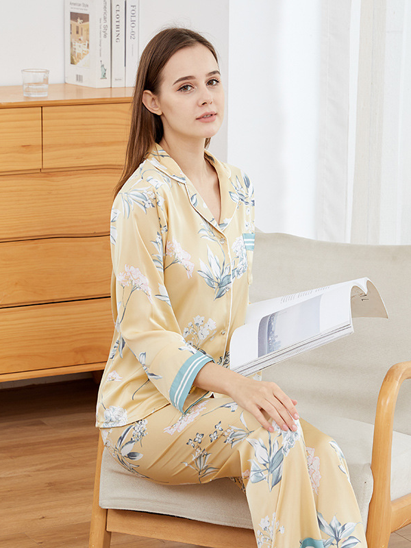 V Neck Floral Regular Fit Casual Long Sleeve Pajama Set