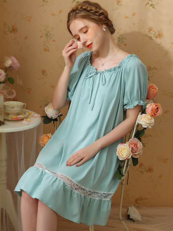 Crew Neck Lace Loose Party Nightdress