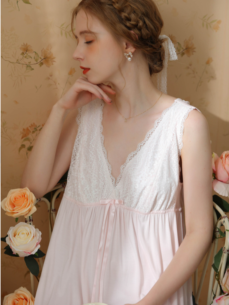 Modal Lace V Neck Vacation Nightdress