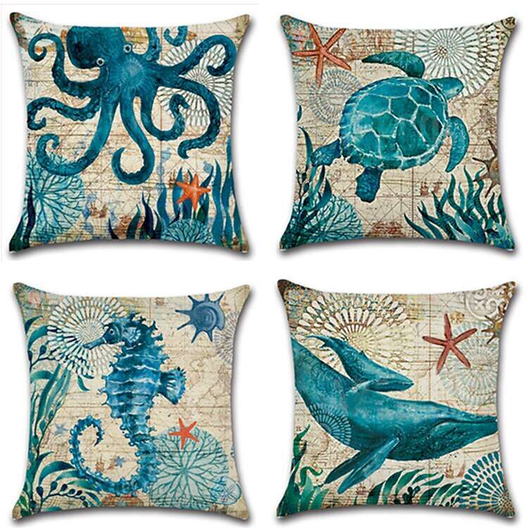 1pc Throw Pillow Cover Ocean Tutle Animal Zipper Traditional Classic Outdoor Cushion for Sofa Couch Bed Chair