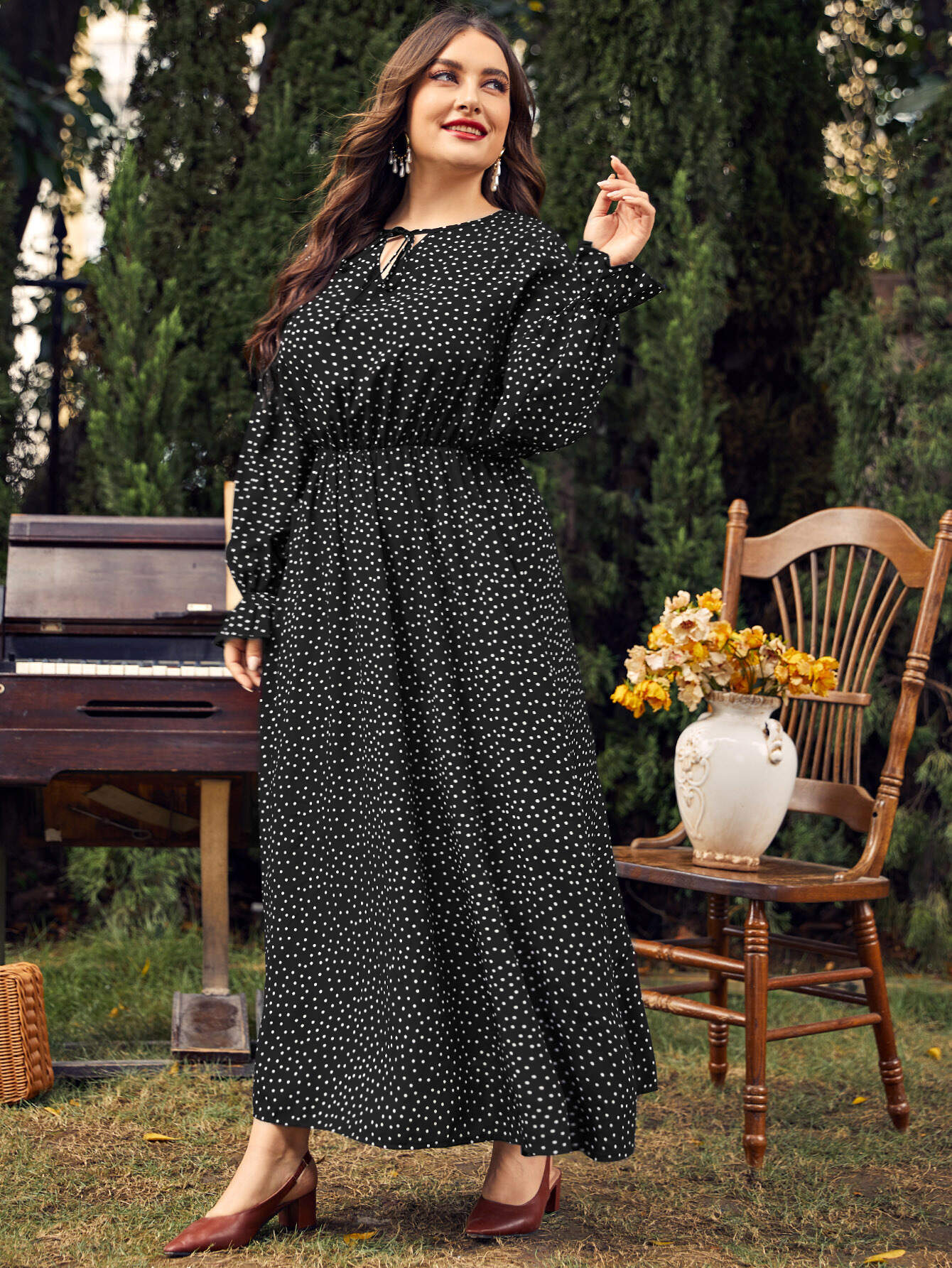 Pure cotton plus size comfortable polka dot dress