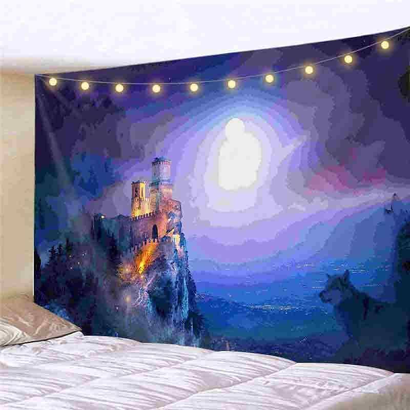 Landscape LED Lights Wall Tapestry Art Decor Forest Animal Print