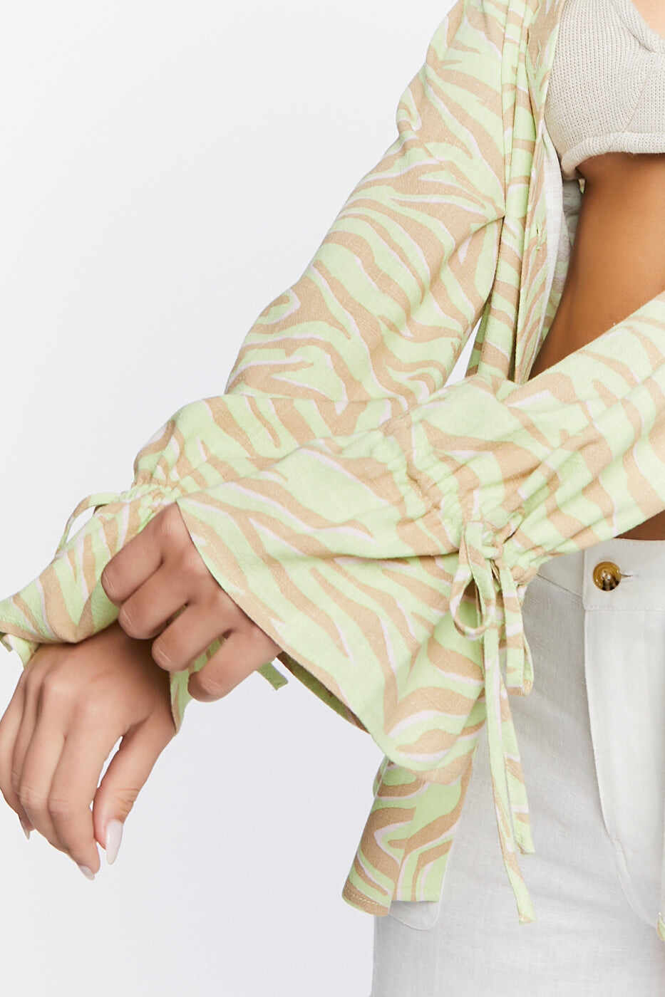 Women Apparel | Tiger Print Button-Front Shirt Green Forever21 - QF90252