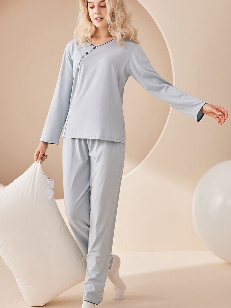 Regular Sleeve Loose Simple Long Sleeve Pajama Set