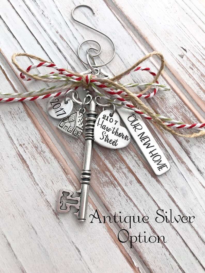 Home Sweet Home - Custom Christmas Ornament - House - Family - Housewarming Gift - First - New Home - Hand Stamped - Bronze Skeleton Key