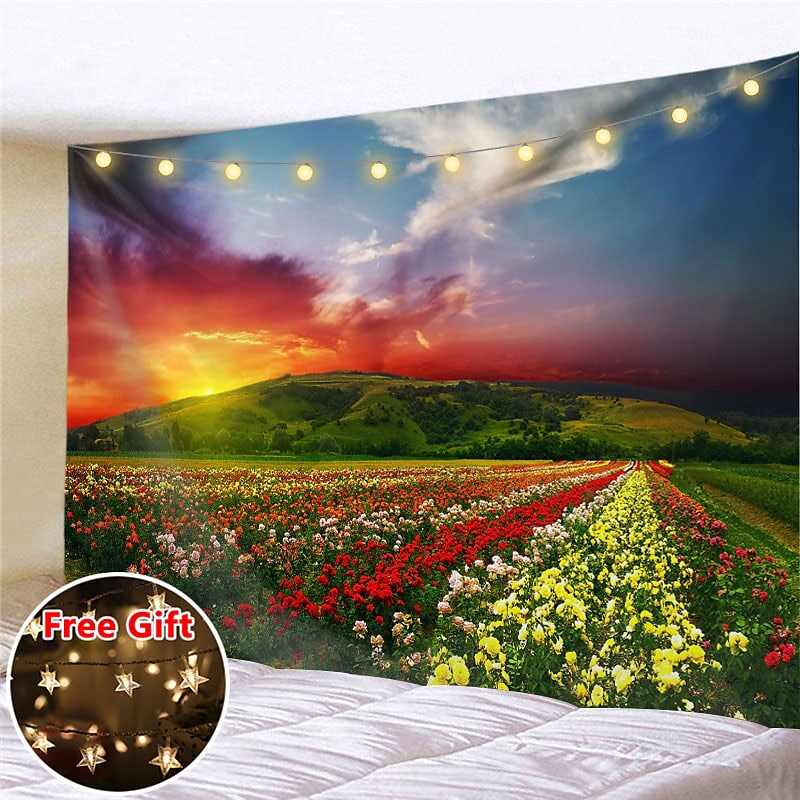 Landscape LED Lights Wall Tapestry Art Decor Flower Filed Print