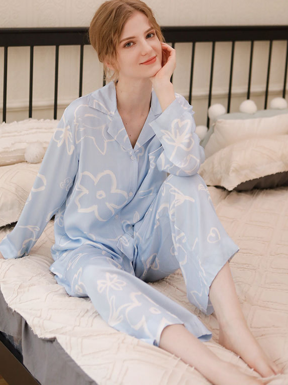 Floral Elegant Regular Fit Long Sleeve Pajama Set