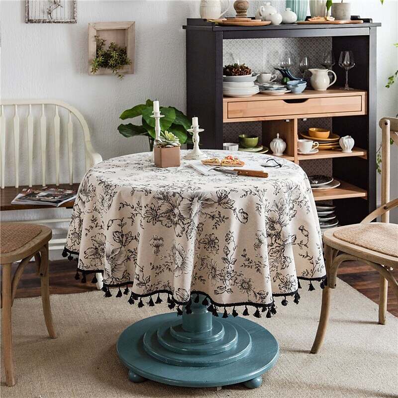 Farmhouse Style Pastoral Tablecloth Cotton Linen Fabric Table Cloth