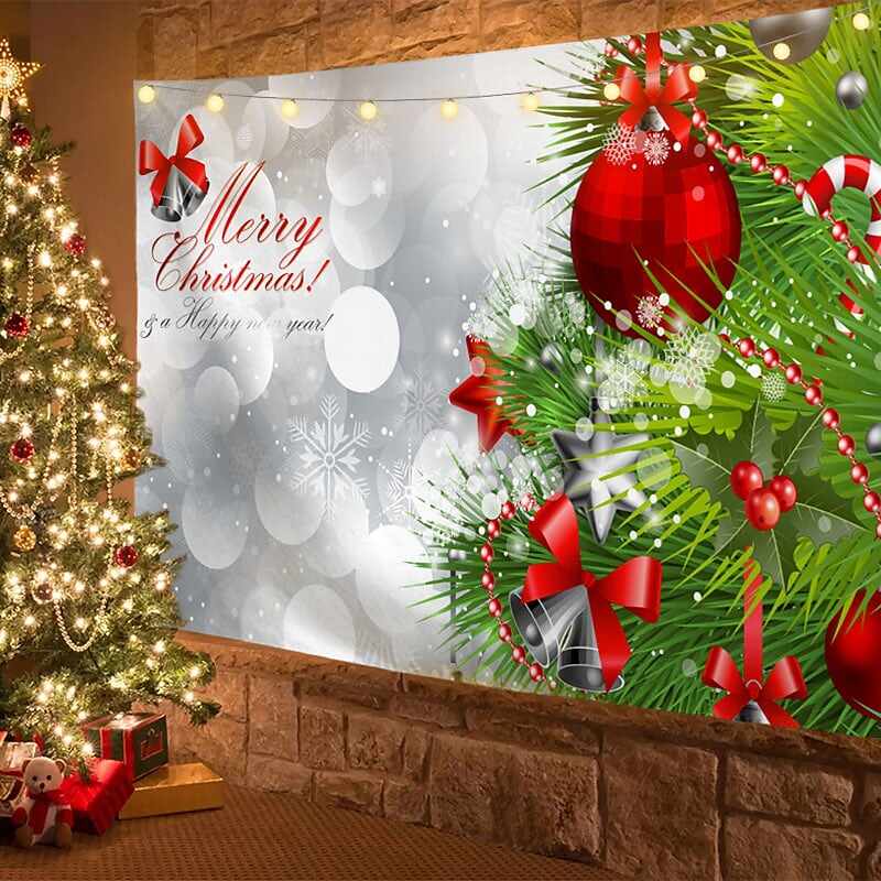 Christmas Decor LED Lights Wall Tapestry Merry Christmas Tree Print