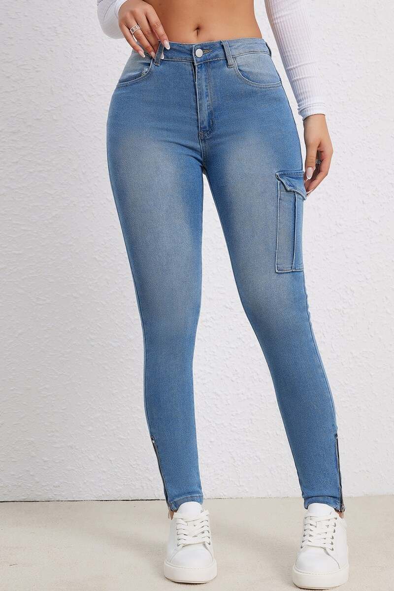 Blue Casual Solid Patchwork High Waist Skinny Denim Jeans