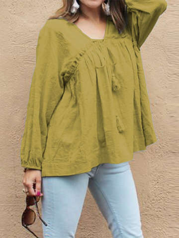 Women Blouses & Shirts | Solid Color Bandage Long Sleeve Loose Blouse For Women - JC92040