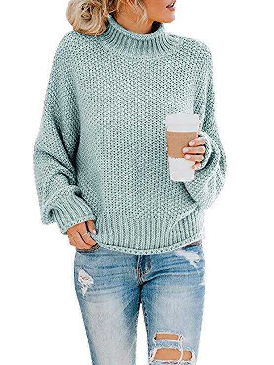 Knitted solid color turtleneck warm sweater