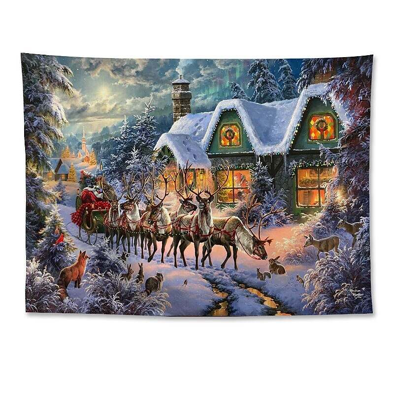 Christmas Rendeer Holiday Party Wall Tapestry Art Decor for Winter Home