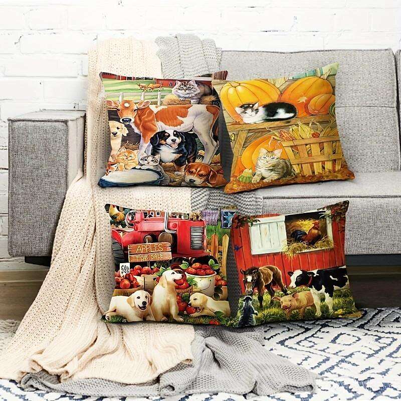 Harvest Day Animal Double Side Pillow Cover 4PC