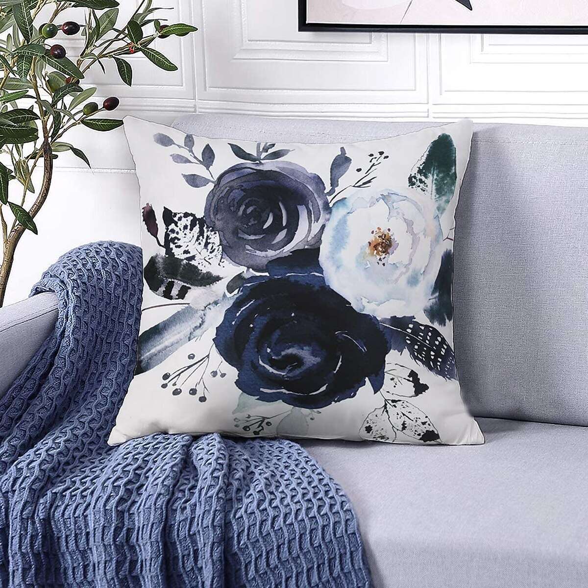 Outdoor Waterproof Pillow Cover 1pc Floral Blue for Patio Garden Sofa Couch Livingroom