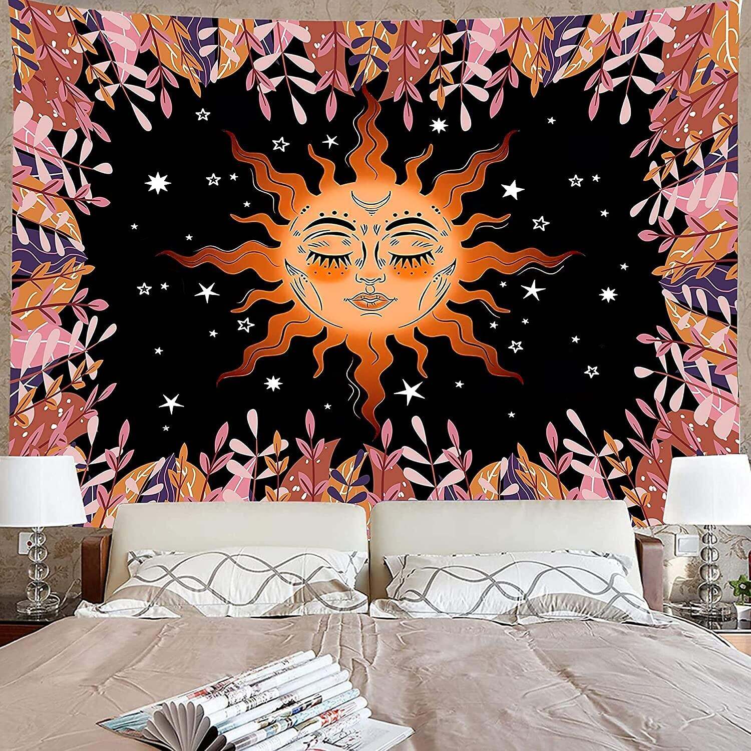 Tarot Sun Tapestry Starry Sky Floral Plant Wall Hanging