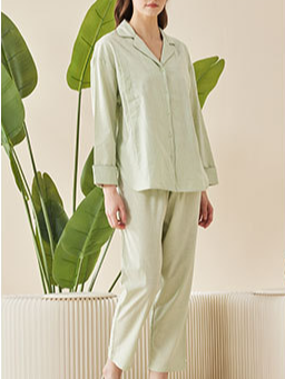 Casual Plain Regular Sleeve Shawl Collar Cotton Long Sleeve Pajama Set