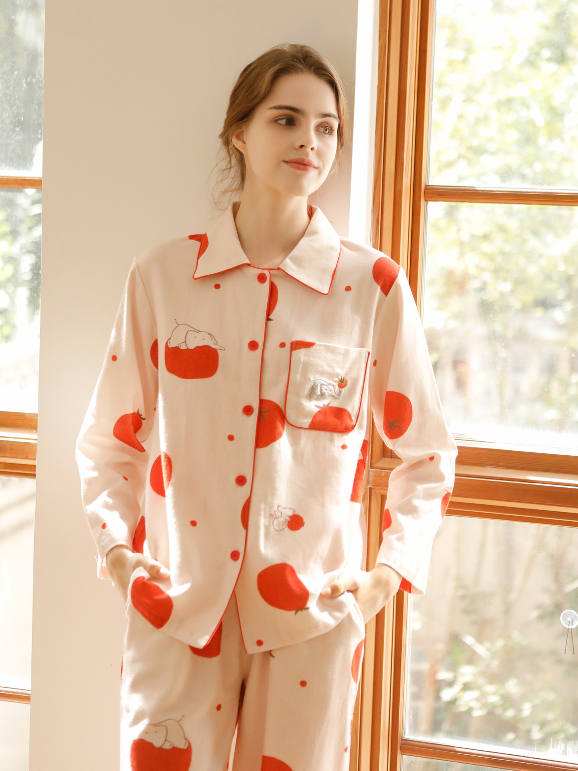 Party Cotton Animal Shawl Collar Long Sleeve Pajama Set