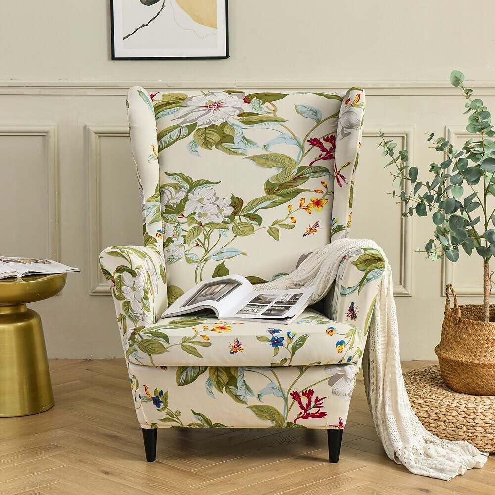 Stretch Wingback Chair Cover IKEA STRANDMON with Seat Cushion Cover