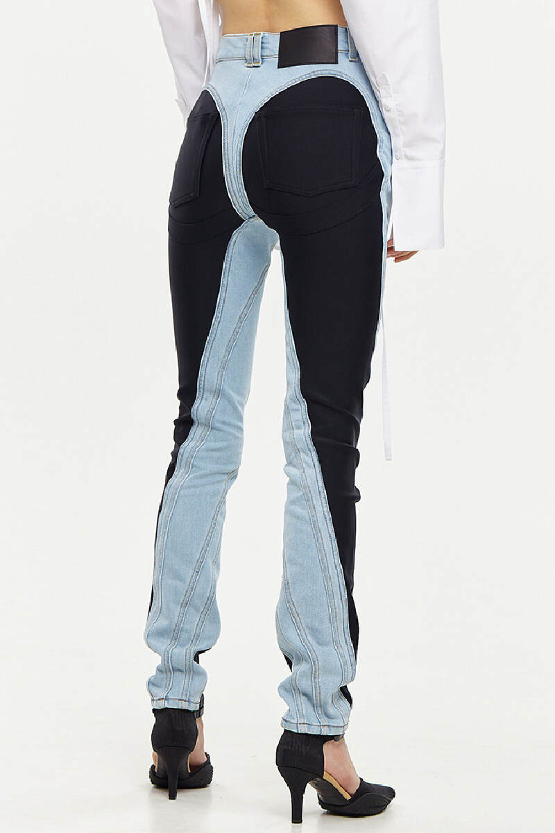 Baby Blue Casual Patchwork Contrast High Waist Skinny Denim Jeans