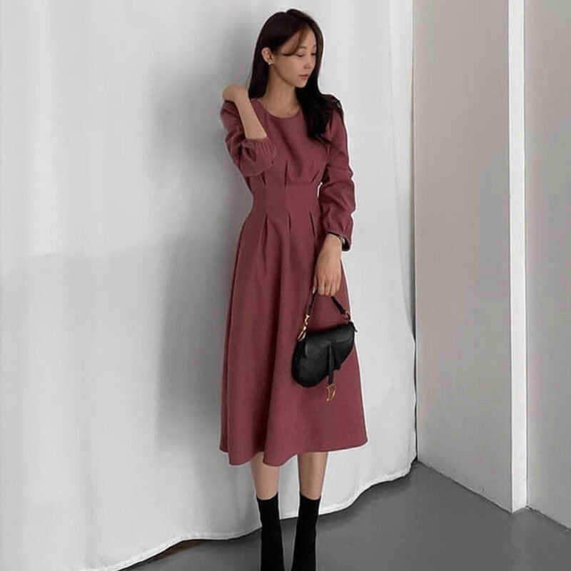 Puff Sleeve Mid-length Dress