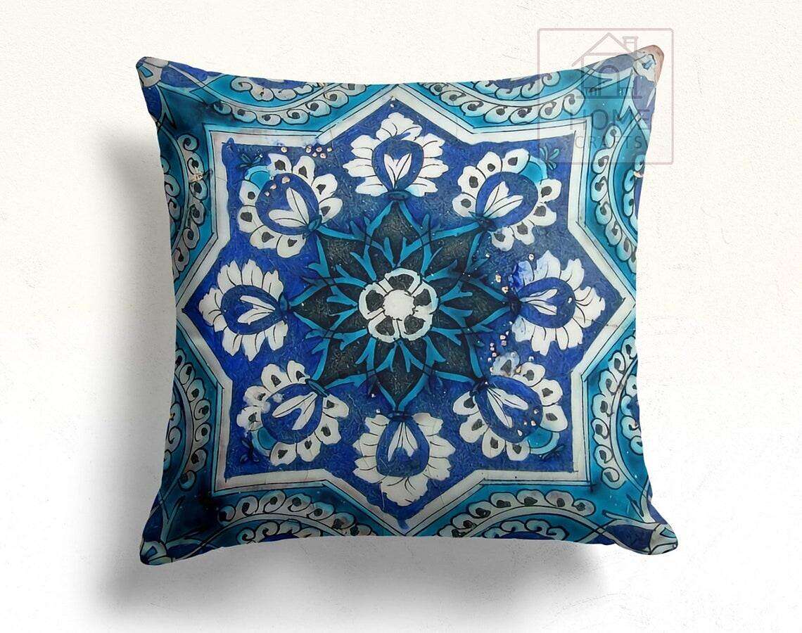 Mandala Tile Double Side Pillow Cover 4PC Soft Decorative Square Cushion Case Pillowcase for Bedroom Livingroom Sofa Couch Chair Mosaic Ceramic