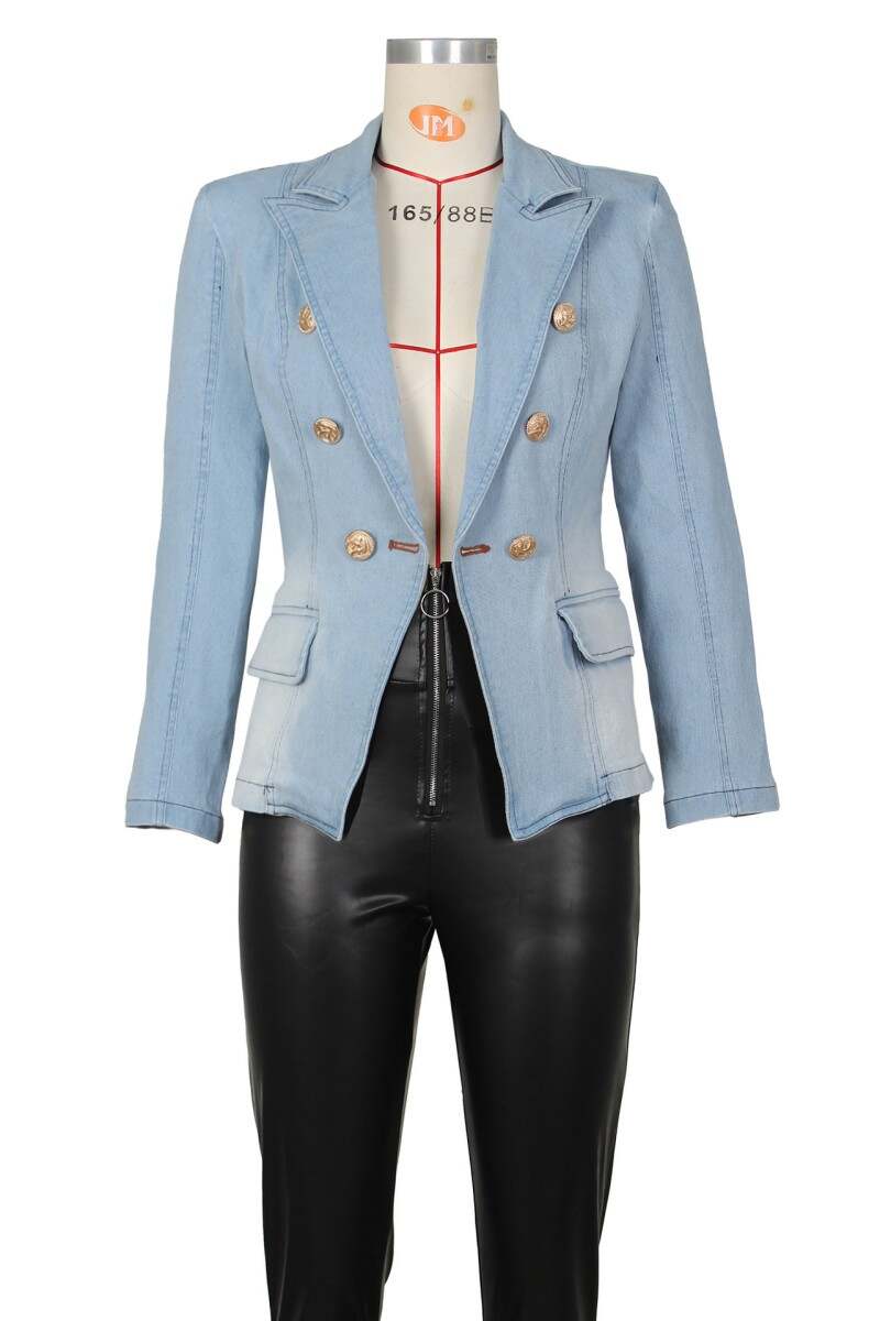 Light Blue Casual Solid Patchwork Turndown Collar Long Sleeve Regular Denim Jacket